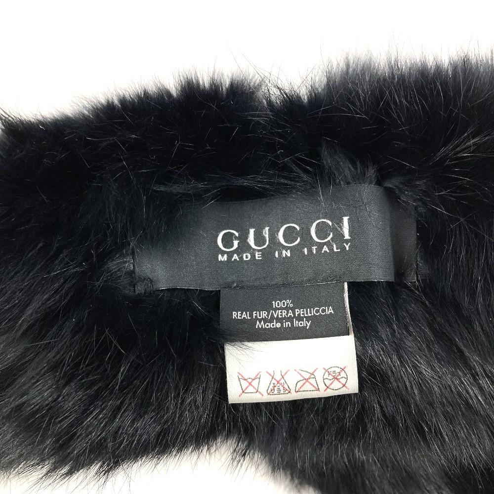 GUCCI 185746 G logo Fur tippet  Scarf fur Black