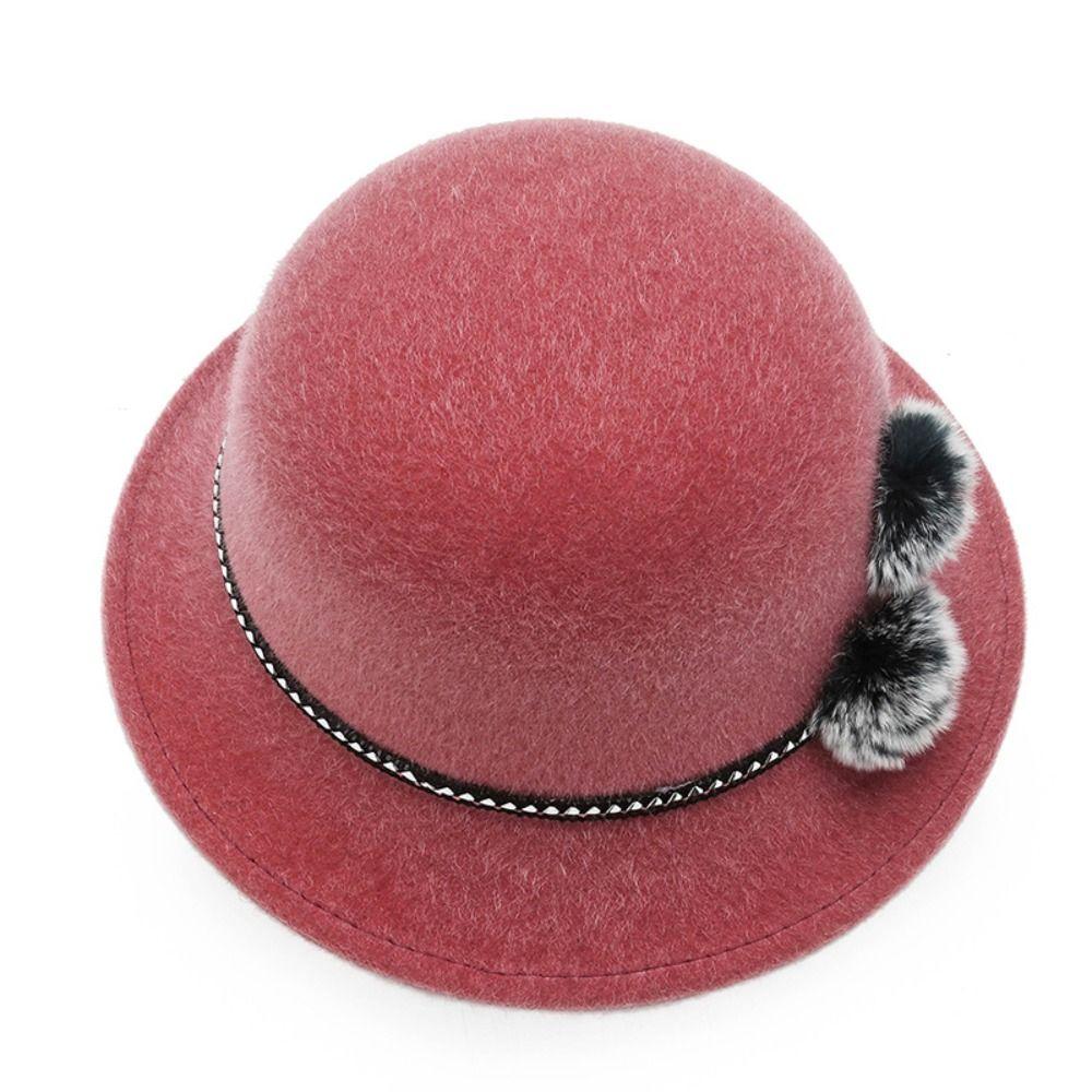 With Flower Women Dome Hat Casual Wool Hats Fashion Ladies Bucket Cap Autumn Winter
