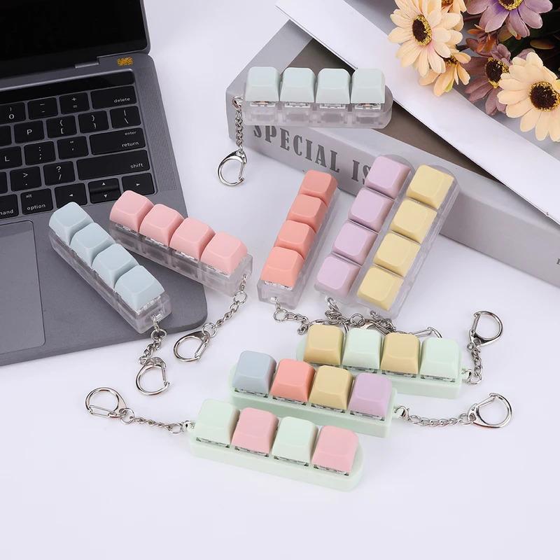 Mechanical Keyboard Switch Keychain 4 Key Fidget Toy Stress Relief DIY Pressing Sensory Gift for Adults
