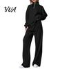 Comfortable Travel Clothes for Women 2Pcs/Set Oversized Loungewear, Quarter Zipper Sweatsuit Long Pants Set, Loose Coordinating Lounge Set Fit Sleeve