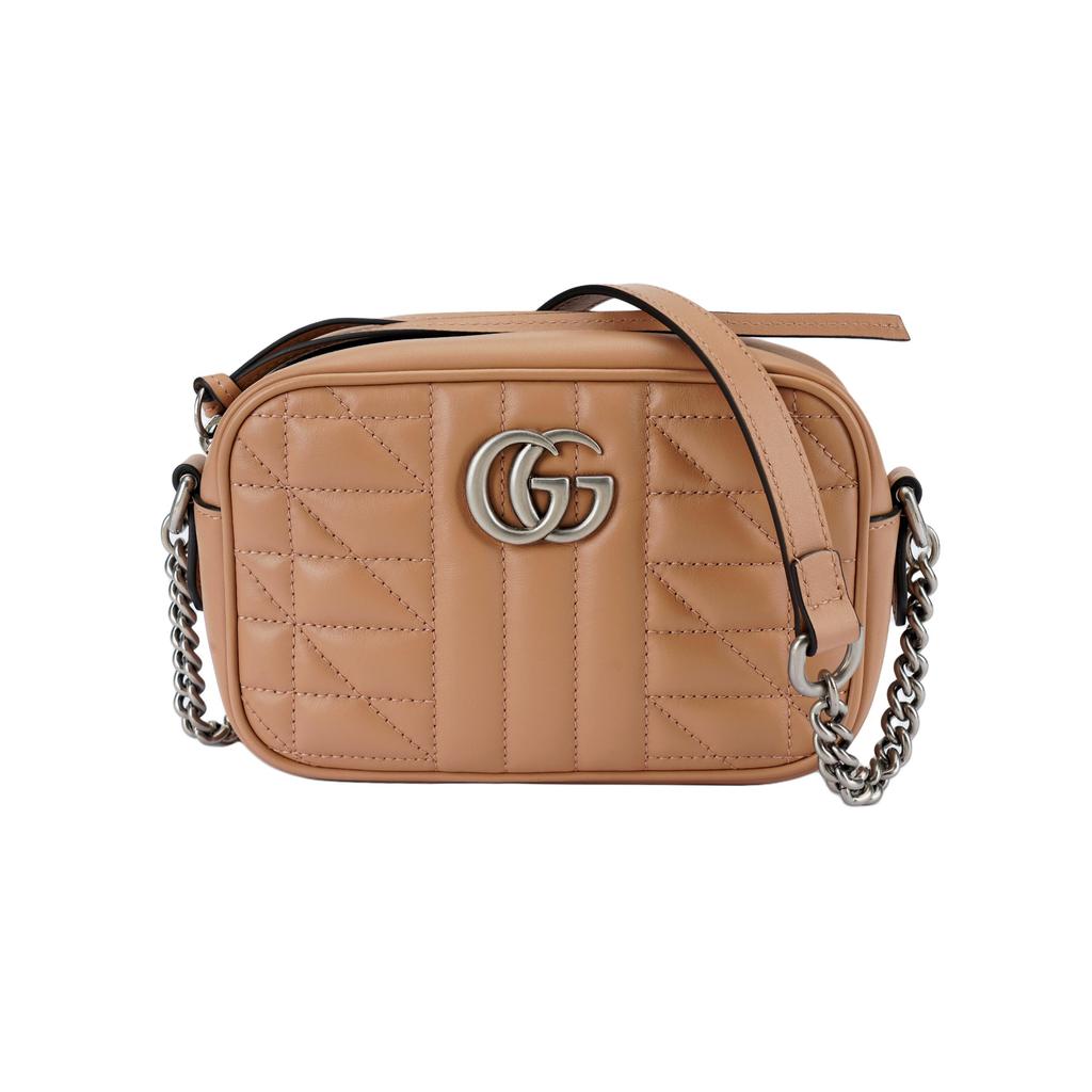 Gucci GG Marmont Dusty Pink Leather Quilted Mini Camera Crossbody Bag For Women Daily Use