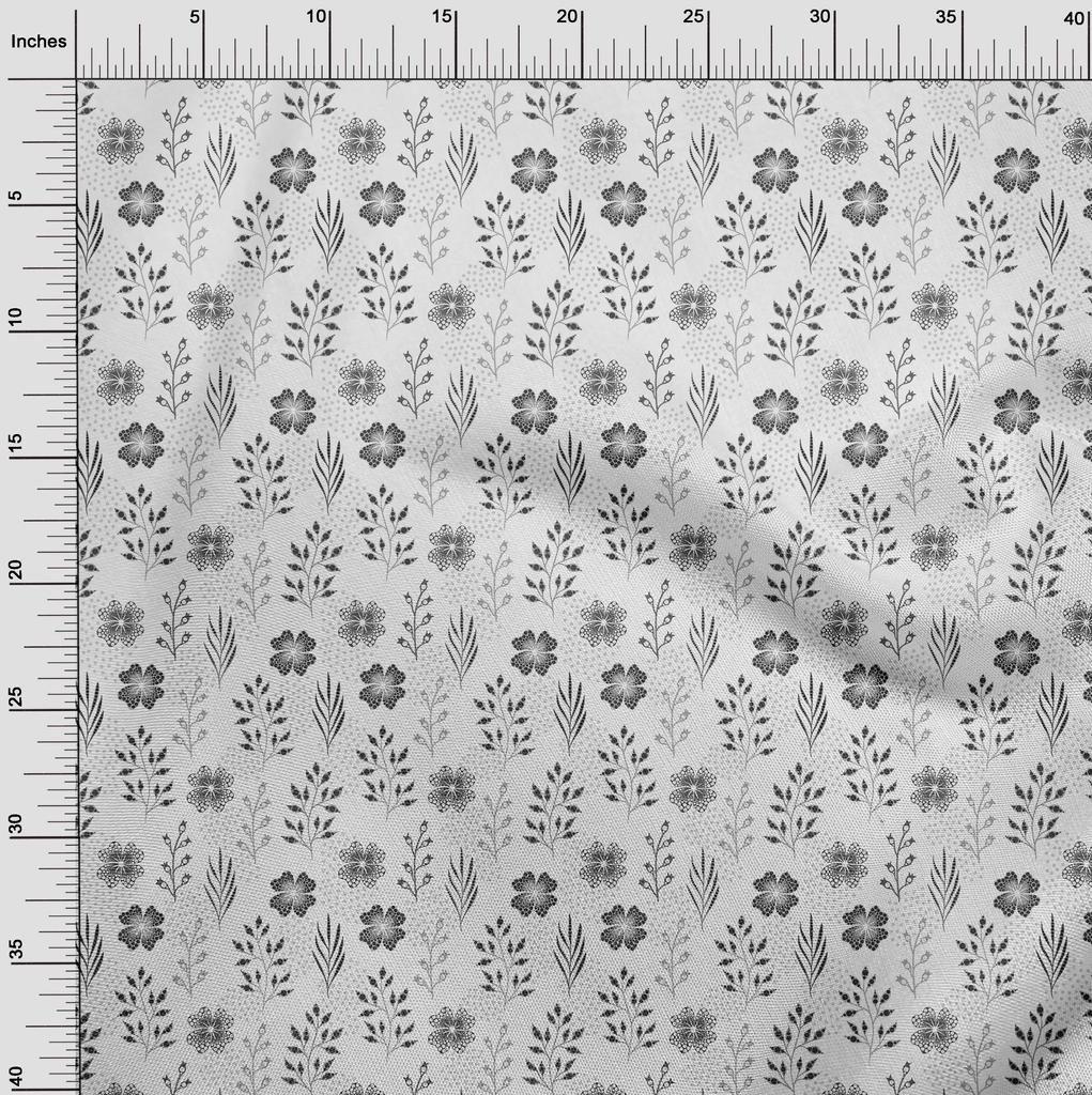 oneOone Cotton Flex Gray Fabric Dotted Floral Dress Material Fabric Print Fabric By The Yard 40 Inch