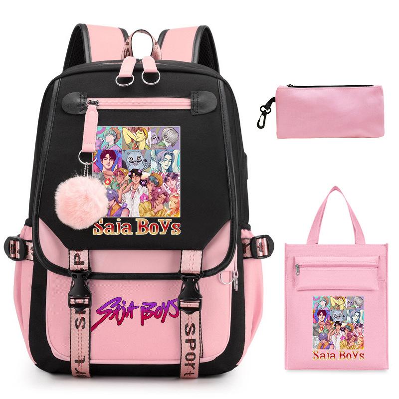 K-Pop Anime Cartoon Printing Casual Student Backpack Shoulder Bag Pencil Case Three-Piece Set