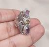 Amethyst & Lemon Quartz Ring: 925 Sterling Silver Vintage Boho Statement Jewelry