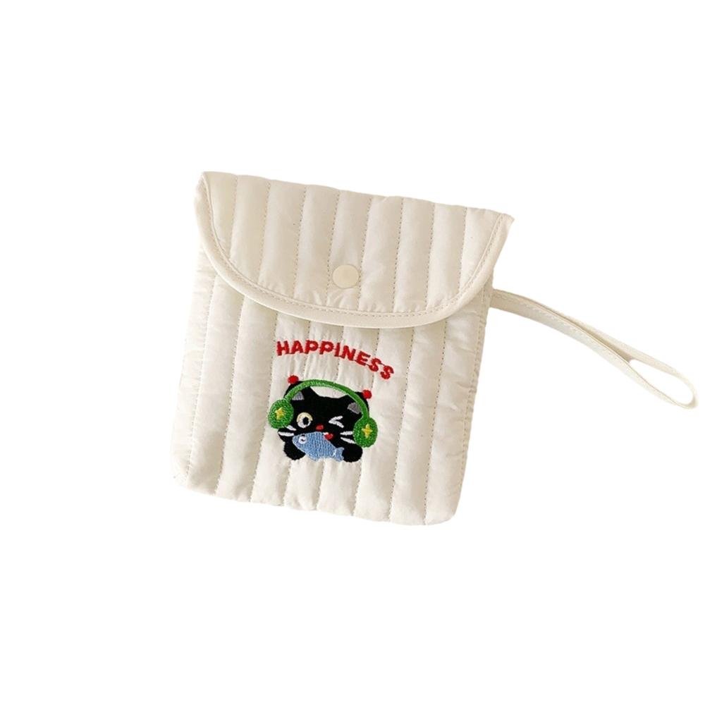 Square Embroidery Cherry Cosmetic Bag Cat Small Storage Bag Sanitary Napkin Storage Bag  Travel