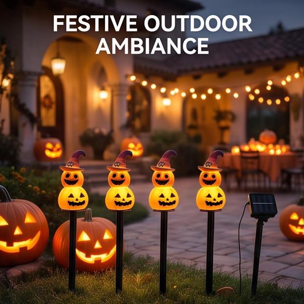 Halloween Pumpkin Solar Stake Lights Waterproof Outdoor Garden Courtyard Ground Decoration for Carnival Villa Yard Pathway Walkway Party Night Ambian