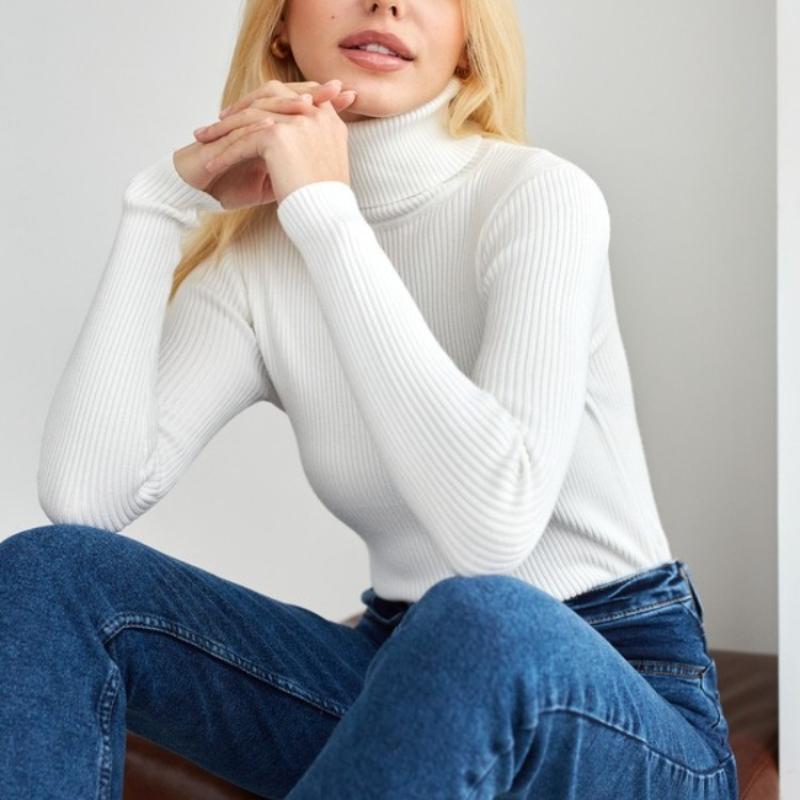 Женский осенний свитер-базовый слой с высоким воротником, пуловер с высоким воротником, вязаный трикотаж, вязаный топ для Amazon Европа и Америка