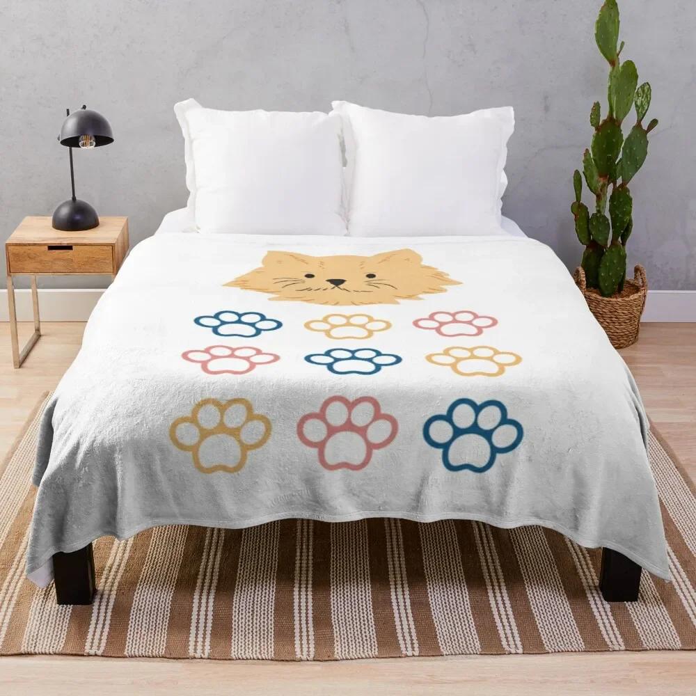 Footprint Flannel Throw Blanket Cute Kawaii Dog Footprint For Kid Girls Gift Lightweight Warm Soft King Queen Size For Couch Bed