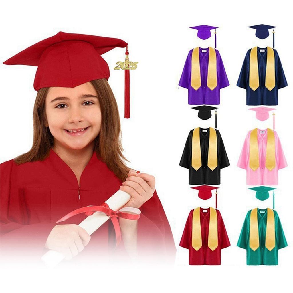 Kindergarten Graduation Cap With Tassel & Printed Gown. Perfect For Memorable Photos And Ceremonies