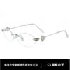 Oval Rimless Sunglasses Women Men UV400 Blue Light Blocking Minimalist Chic Eyewear With Rhinestone Detail