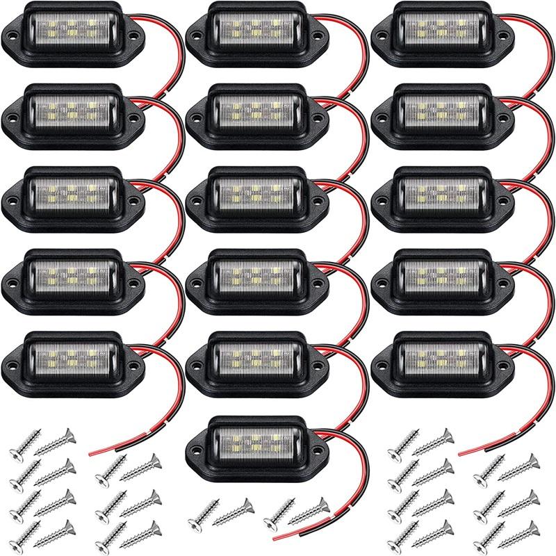16Pcs 6 LED Car License Number Plate Light 12V for Truck SUV Van RV Trailer Waterproof Tail Light License Plate Lights Lamp