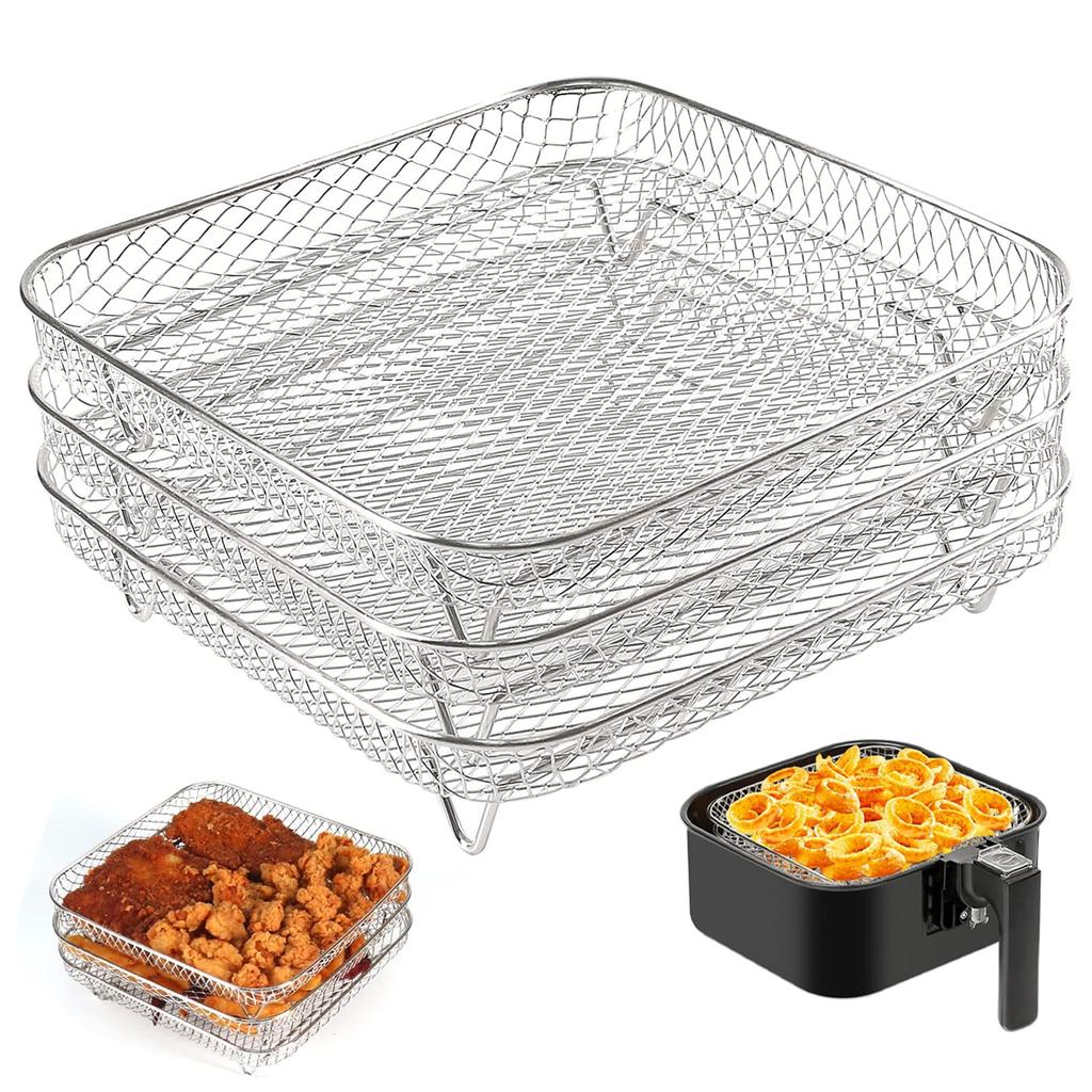Leeseph Air Fryer Rack, Stainless Steel Air Fryer Universal Accessories, 3 Stackable Grill Dehydrator Racks, Fits Air Fryer Oven