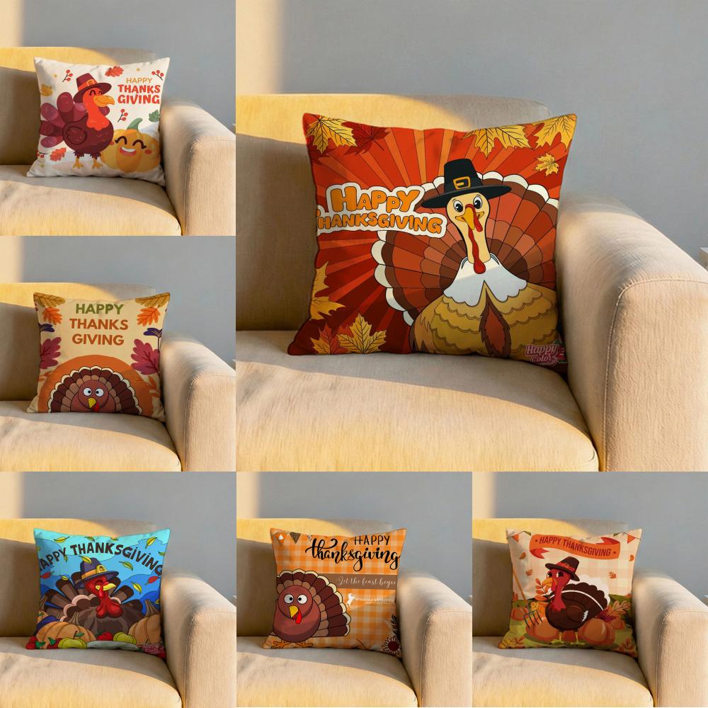 Thankful Festival Turkey Cushion Cover Soft Reversible Durable Pillow Cover MultiScene Use for Home Car Daily Comfort