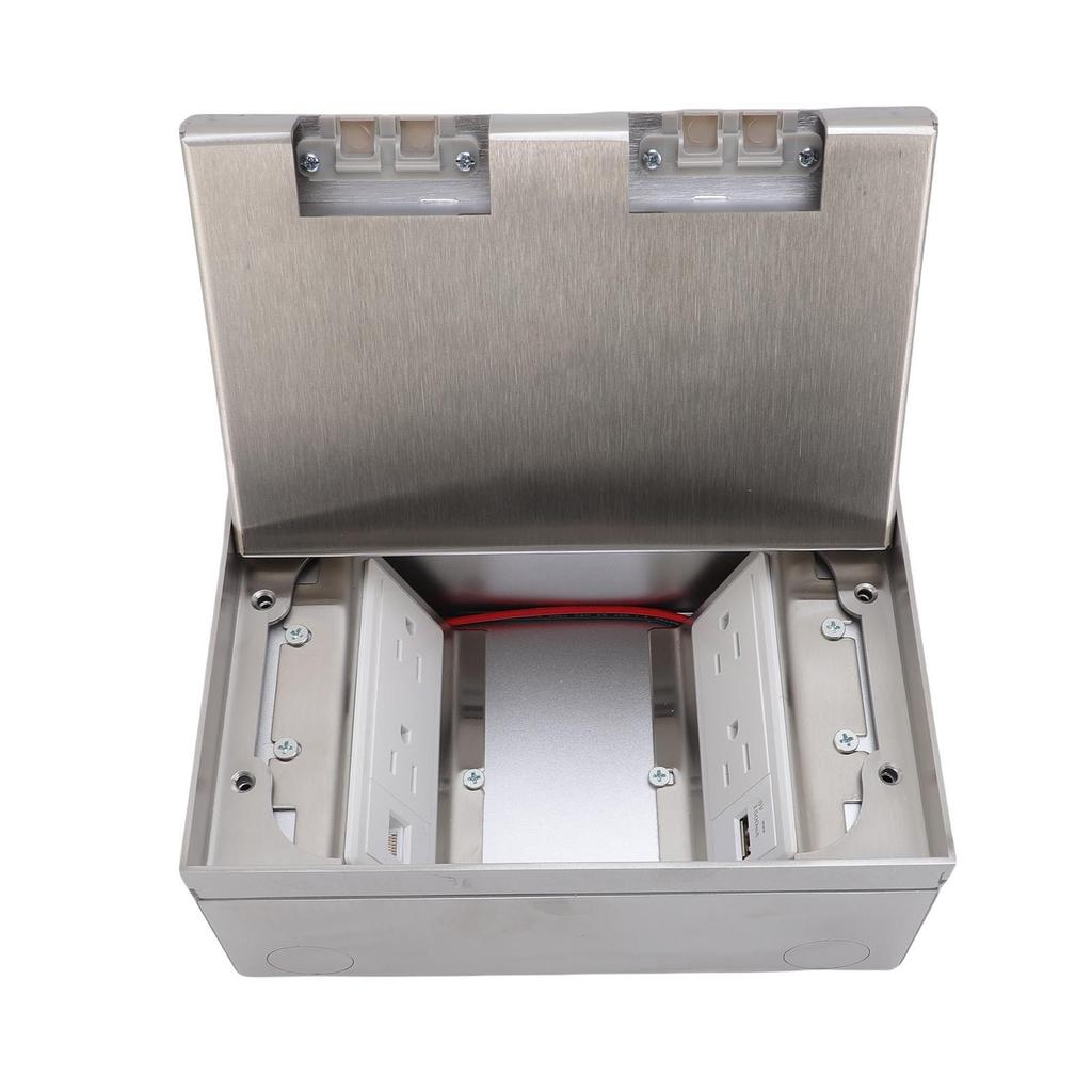 Recessed Floor Electrical Outlet Kit Flat Concealed Duplex 4 X 3 Prong Receptacle USB A Network Port Outlet Water Proof