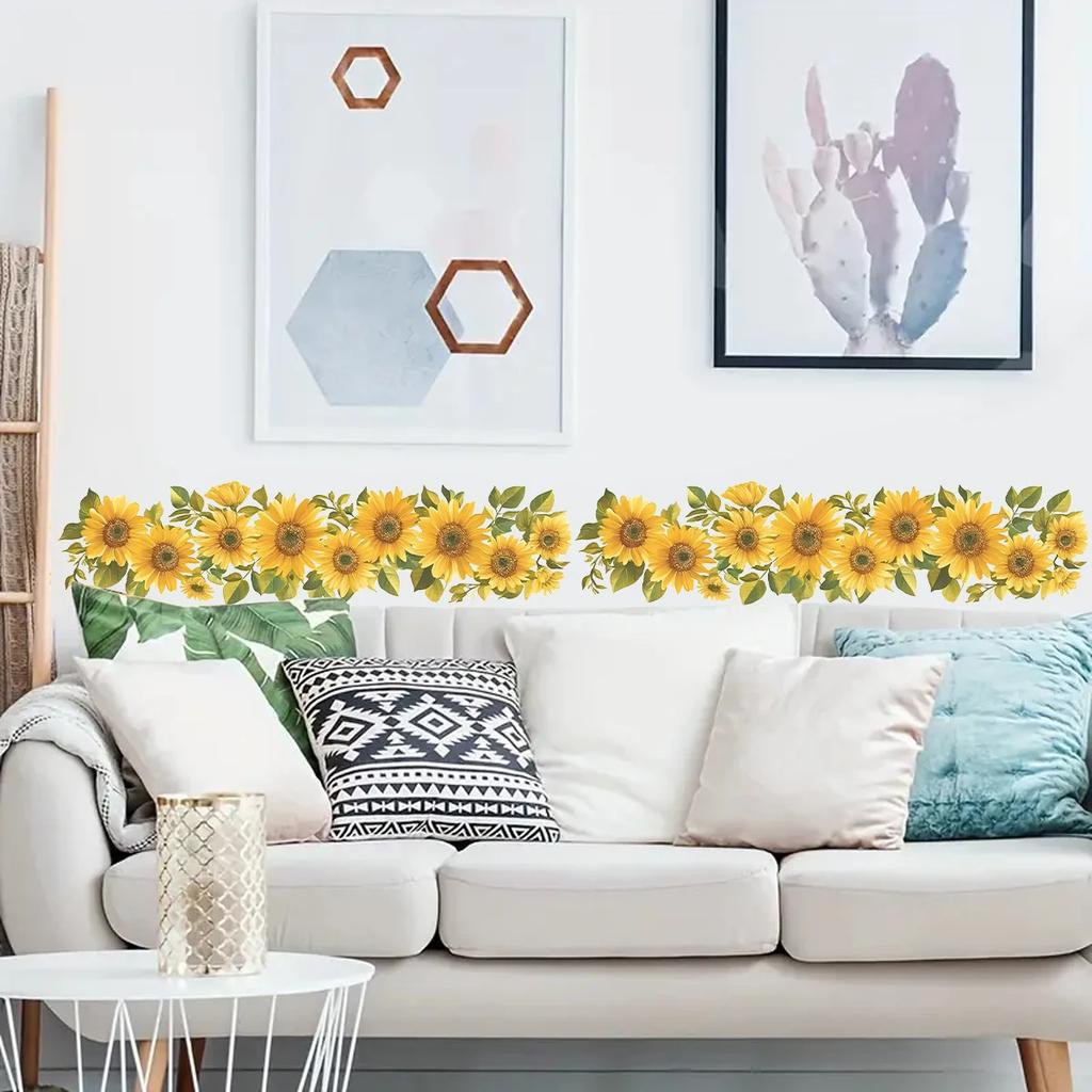 1Pc Watercolor Sunflower Furniture Wall Sticker For Kids Room Decor Home Essentials Decoration Bedroom Living Room Wall Decals