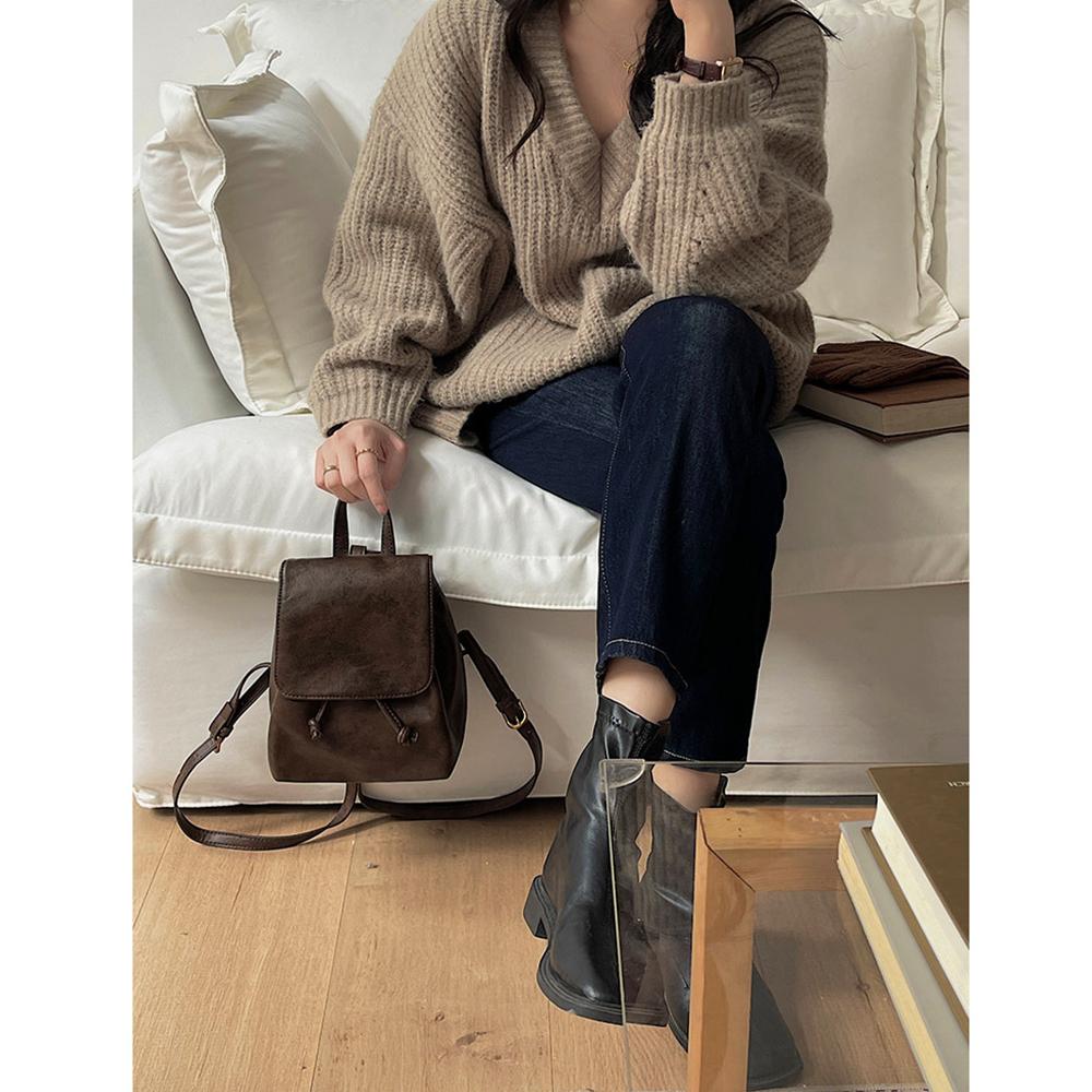 Городской минималистский винтажный рюкзак-хобо для женщин - мягкая искусственная кожа с прошитыми деталями, внутренними карманами на молнии и застежкой-клапаном, модный повседневный рюкзак