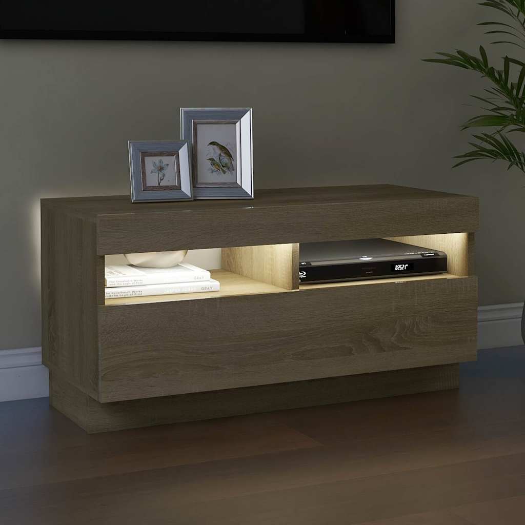 Vidaxl Szafka Tv Z Oświetleniem Led, Dąb Sonoma, 80X35X40 Cm