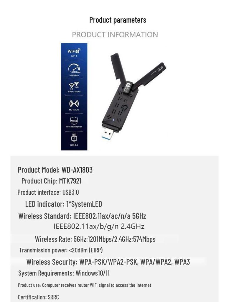 WiFi6 USB 3.0 Dual-Band Wireless Network Adapter