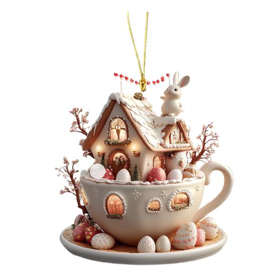 1 шт/5 шт пасхальные кофейные чашки украшения домик шоколадная кружка кролик домик подвеска 2D акриловая кружка горячего какао весеннее украшение для праздничного домашнего декора