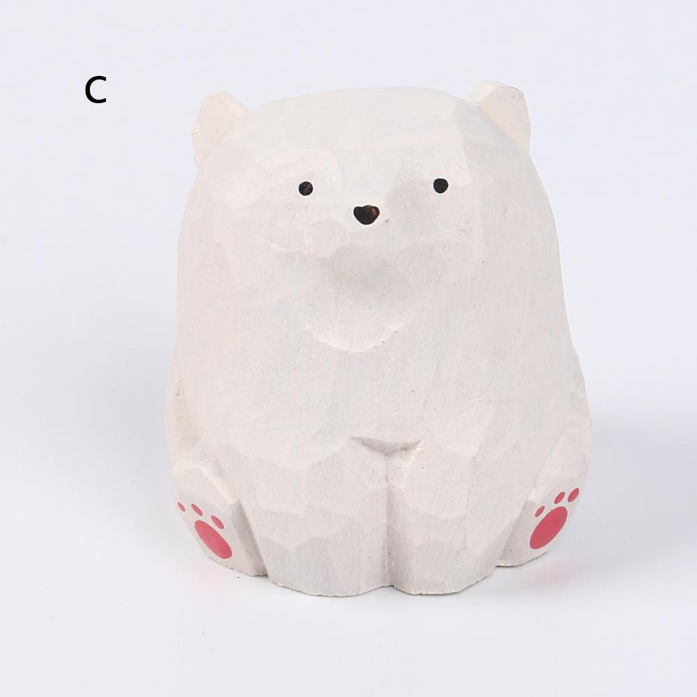 Мини Деревянная Фигурка Медведя Ручной Работы Миниатюрная Фигурка Белого Медведя Животное Фигурки Офис Домашний Декор Искусство Резьба Работа