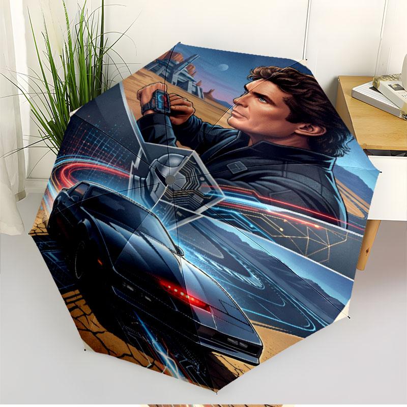 Knight Rider Print Automatic Open Close Umbrella, Portable Foldable Umbrella, for Outdoor Commute Camping Trip, Ideal Birthday Gift