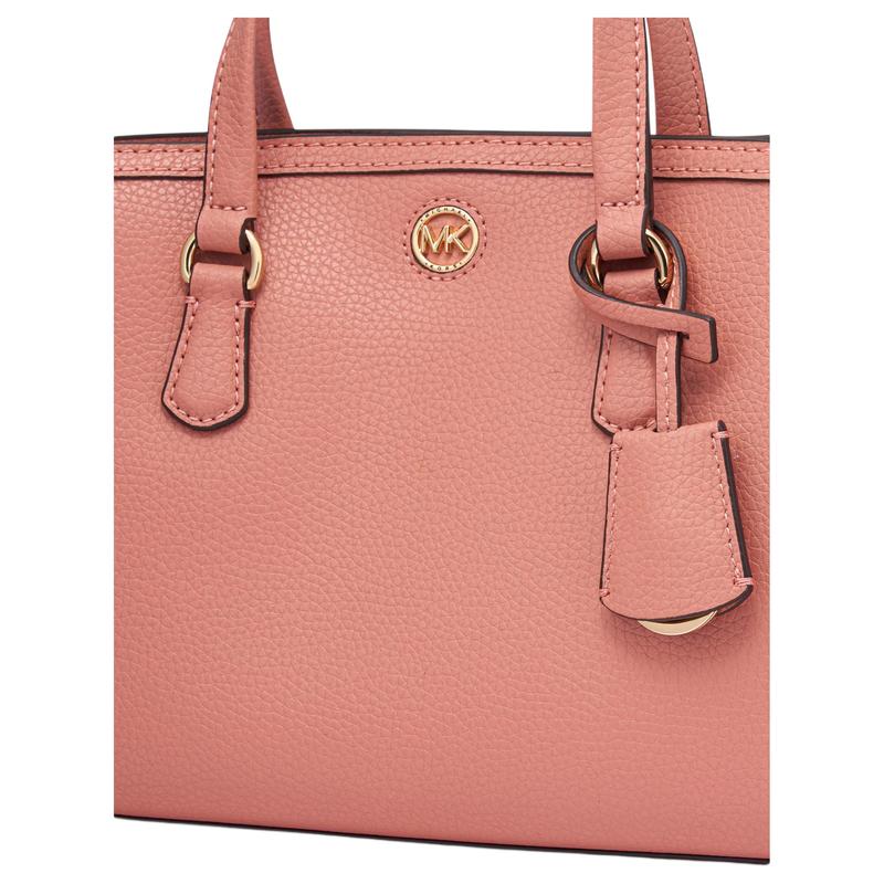 Michael Kors Chantal Business Casual Для поездок на работу Металлический логотип Текстурированная кожа Ручная сумка на плечо Сумка-кроссбоди Маленькая Женская Розово-розовый