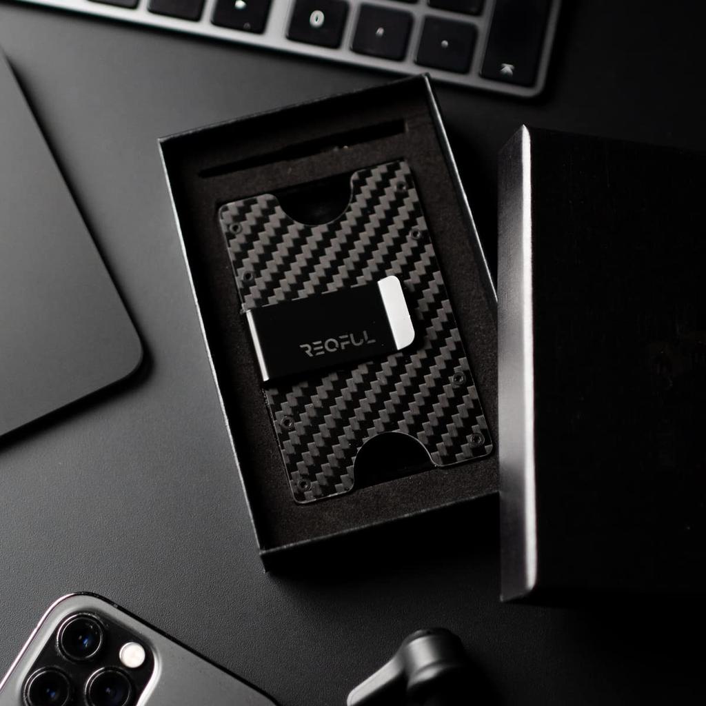 Carbon Black Money Clip Credit Card Case Coin Purse Large Capacity Thin Compact Skimming Prevention Gift [REQFUL] 2.0 Men's