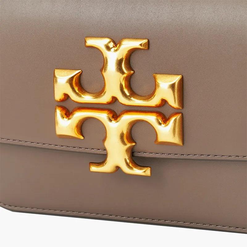 Tory Burch TB Eleanor Кожаная матовая сумка с клапаном и двойным логотипом T На одно плечо Crossbody Цепочка-шнурок Маленькая квадратная сумка Женская Маленькая Коричневая