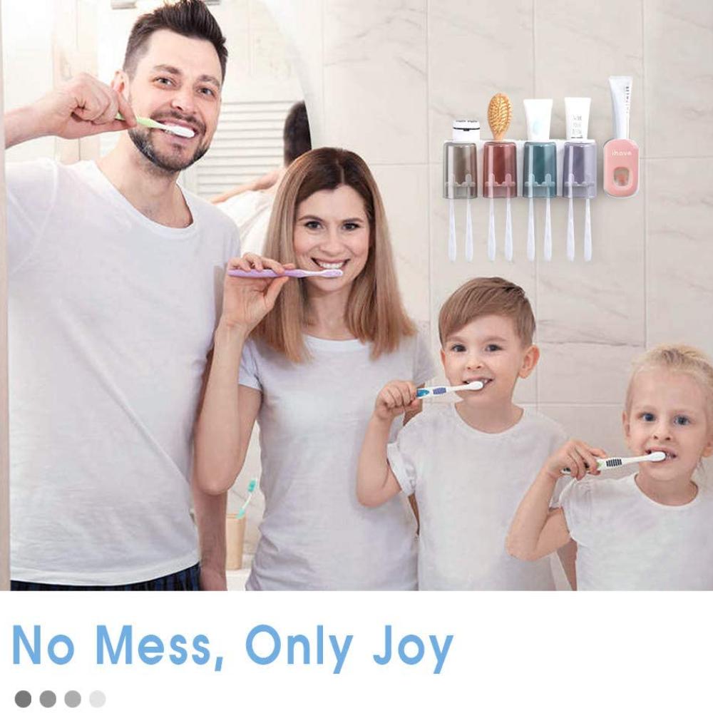 Toothpaste Dispenser Bathroom Toothbrush Holder Accessories Set for Bathroom Mount Automatic Squeezer Wall Toothpaste Dispenser