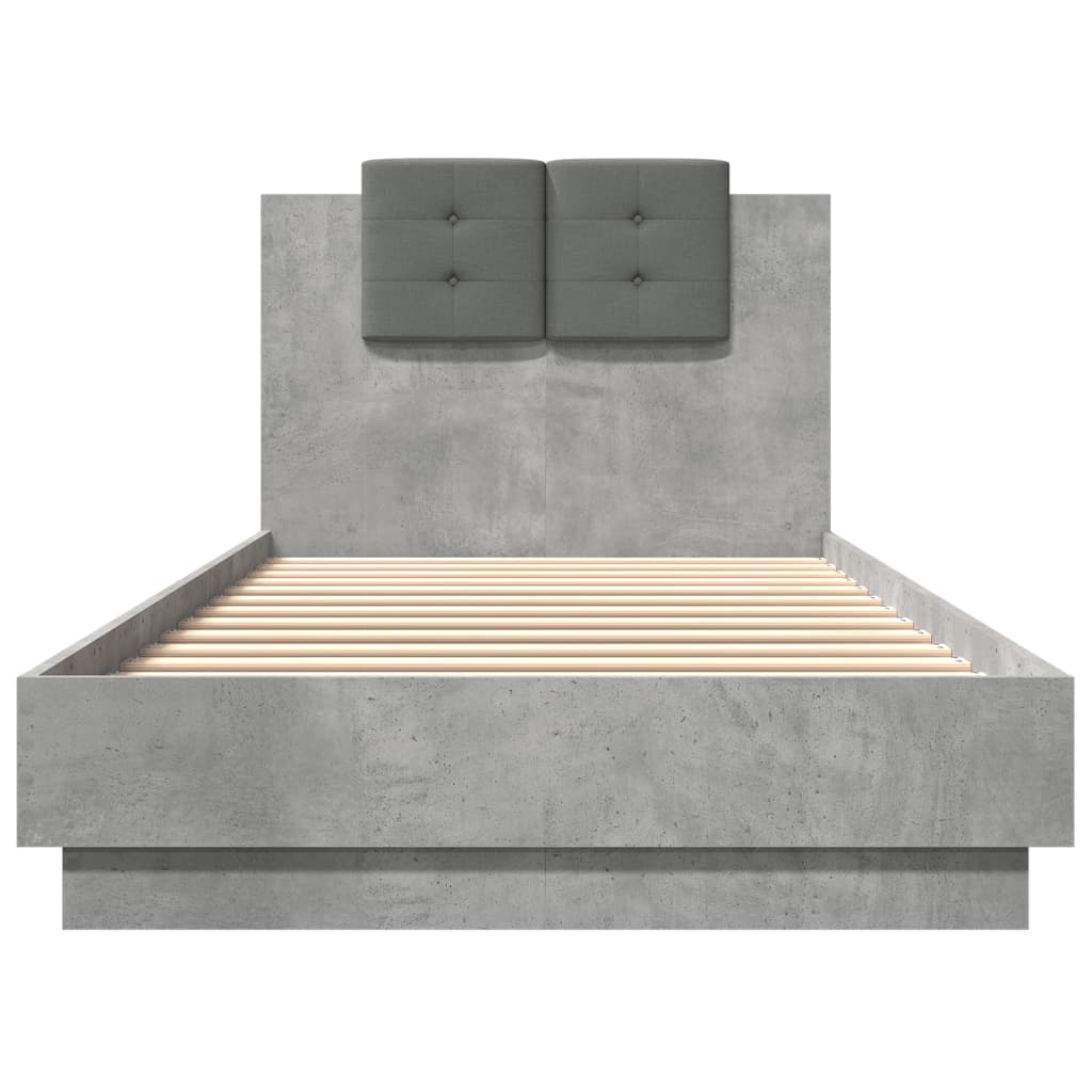 Bed Frame with Headboard and LED Lights Concrete Grey 100x200 cm