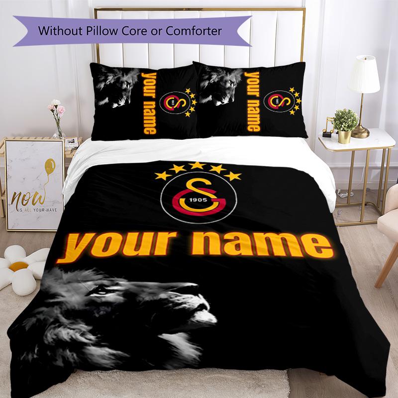 3pcs Custom Name Galatasaray logo Bedding Set Duvet Cover Closure Includes 1 Duvet Cover&2 Pillowcases for All Seasons Bedroom Decor