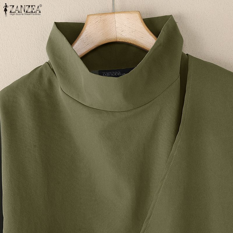 ZANZEA Women Casual Stand Collar Loose Long Sleeve Blouse