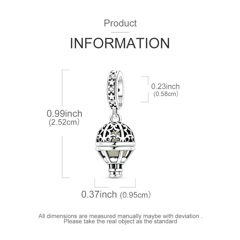 Original 925 Sterling Silver Charms Luminous Hot Air Balloon Hollow Stars Pendant Fit Original Bracelet For Women DIY Gift