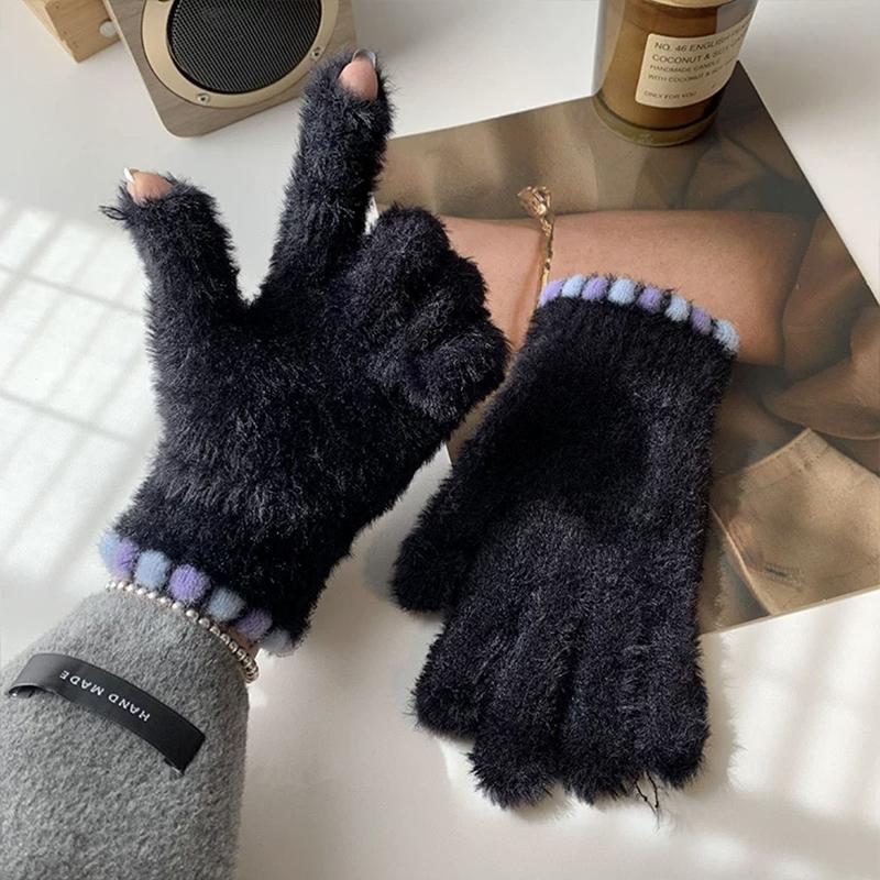 Женские зимние мягкие эластичные перчатки для сенсорных экранов, теплые вязаные перчатки с плюшевой подкладкой