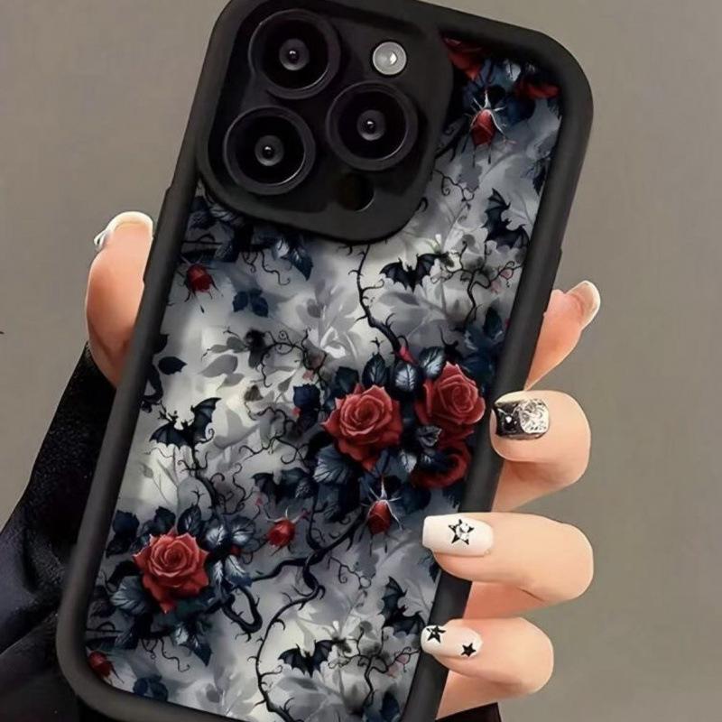 Чехол для iPhone 17/17 Pro Max 'Летучая мышь и роза': Персонализированный дизайн, Совместим с 13/14 Pro/12