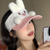 Sunscreen Rabbit Hiking Visor Cap Plush Pink Rabbit Sun Hat Bunny Ear Hollow Hat Mountaineering