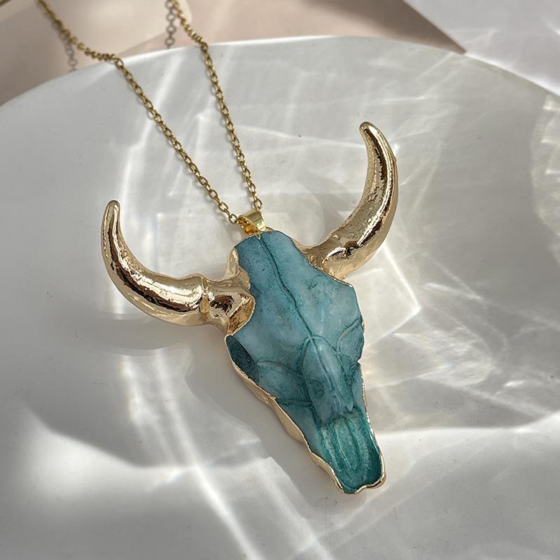 Bohemian Cow's Head Pendant Necklace with Gold Plated Snake Chain Alloy Unisex Fashion Jewelry