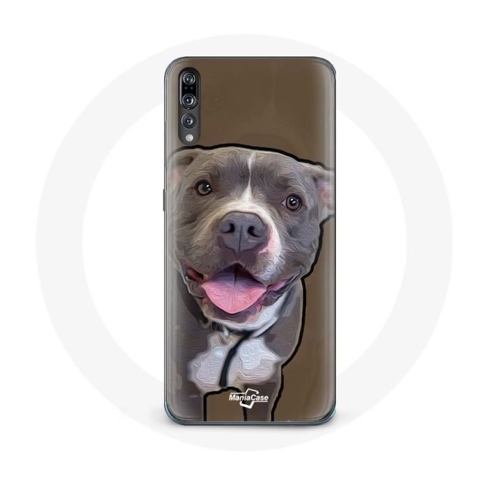 Coque pour Huawei P20 Chien Pitbull Blanc gris