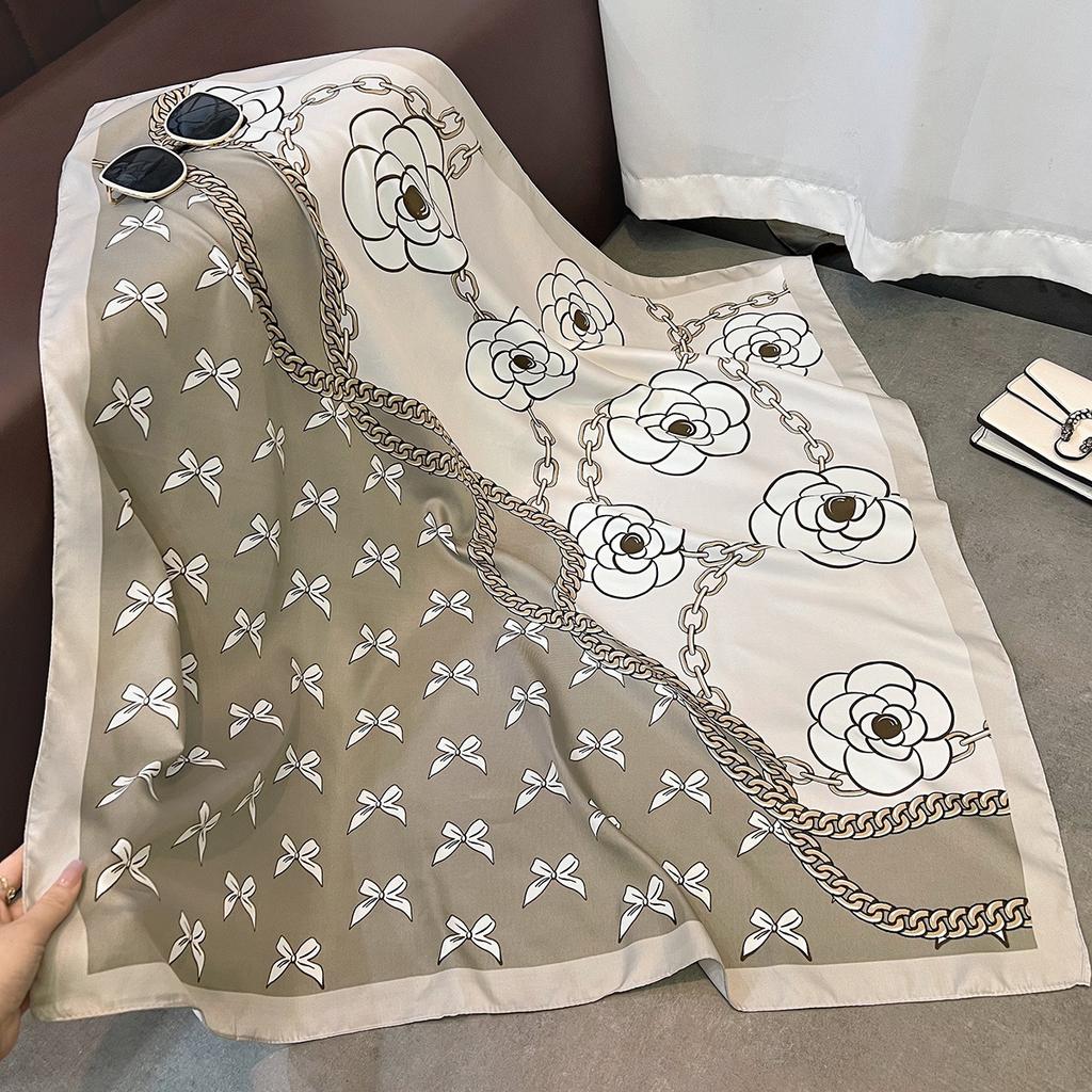 Camellia French Premium Neck Scarf Women's Fashion Versatile Shawl 91CM Spring and Autumn Decoration Outer Square Scarf