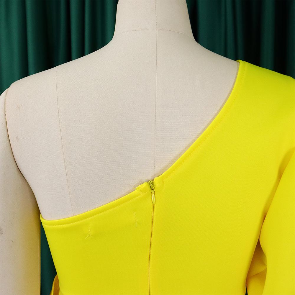 YYFS Женская мода лето весна однотонный принт короткий рукав косой воротник высокая талия повседневные платья