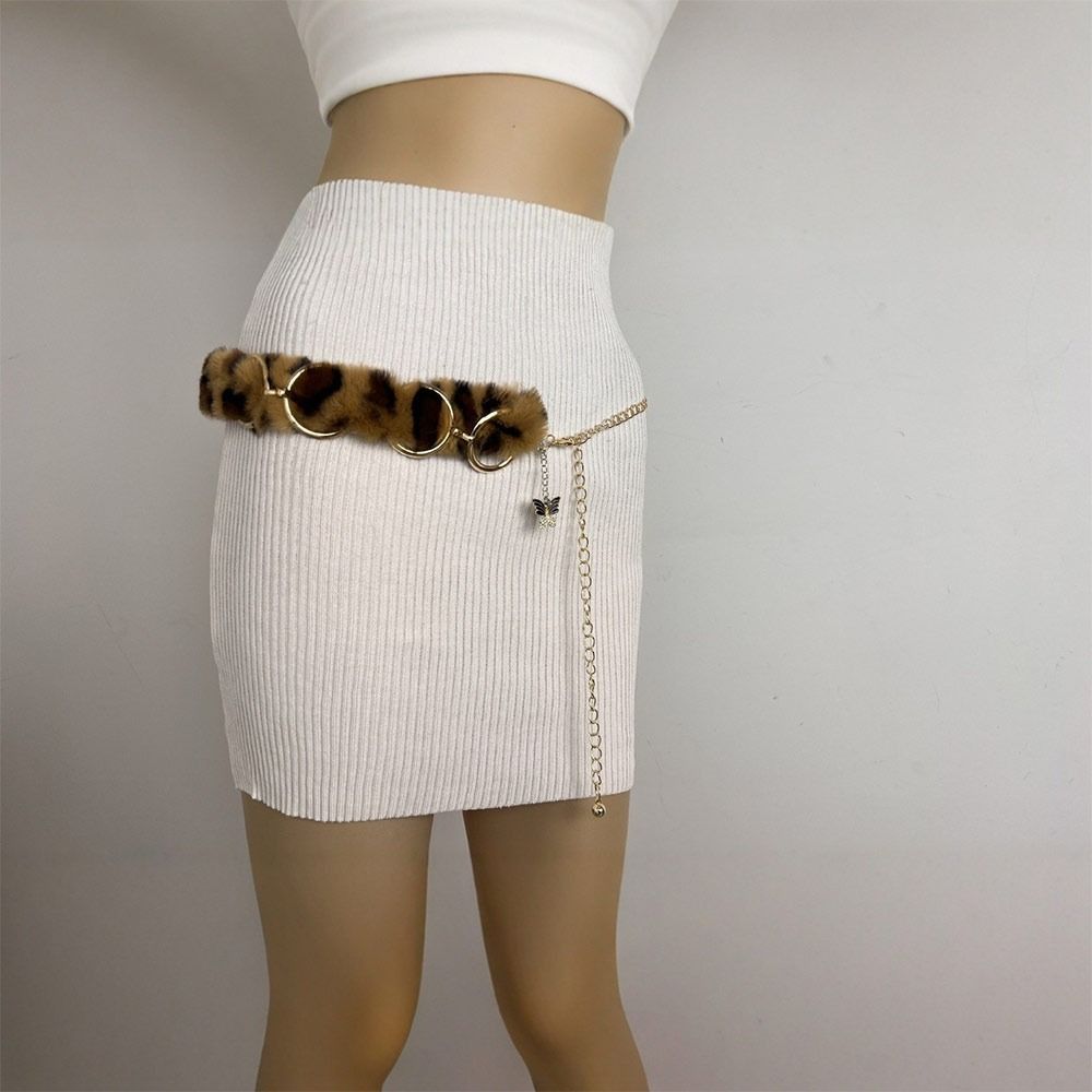 С цепочкой панк меховой пояс супер мягкий пояс джинсы брюки декор плюшевая цепочка на талию