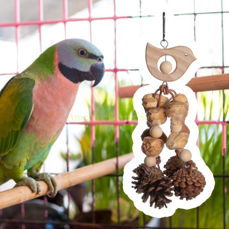 F26C Natural Pinecone Bird Toy Fun Chewing Toy Birdcage Tearing Toy All Size Bird Wood Enrichment Toy for Conures Cockatiels