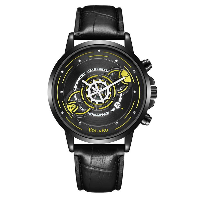 Mens Fashion Quartz Watch With Leather Strap And 24h Indicator For Casual Wear