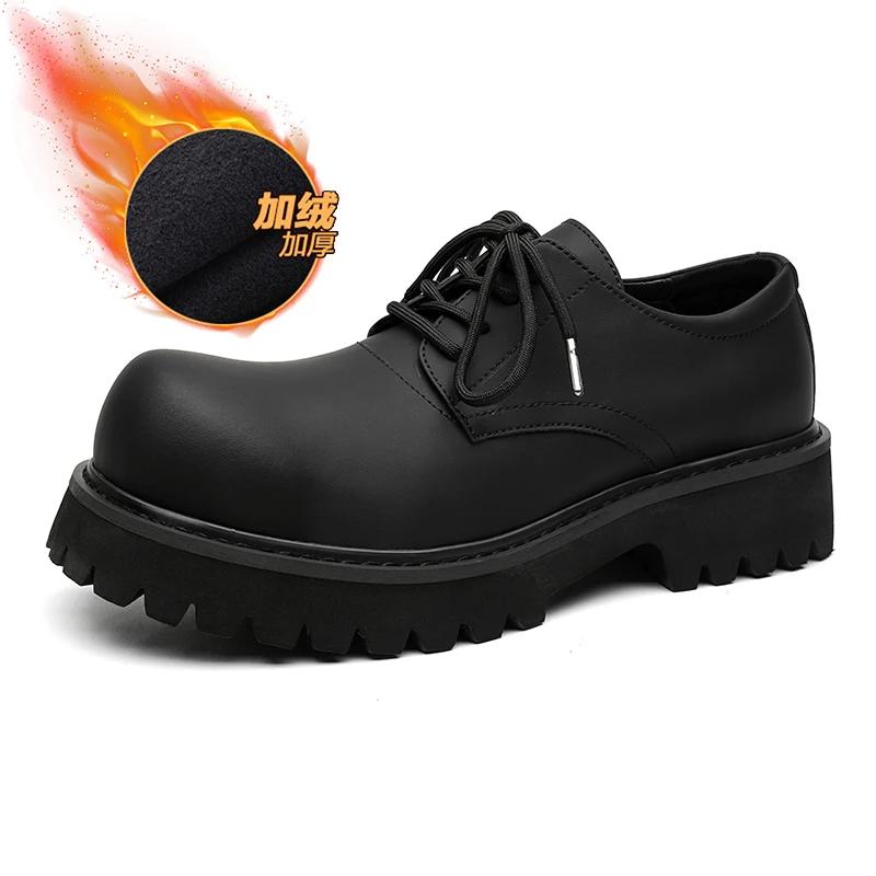 Повседневная обувь на толстой подошве из натуральной кожи, мужская, на платформе, увеличивающая рост, в стиле японского Харадзюку, корейской уличной моды, белая