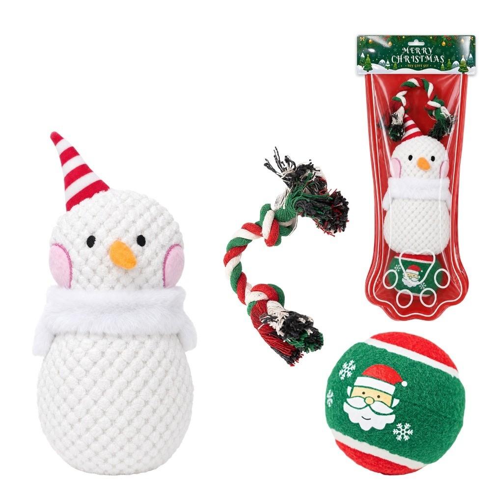 3pcs Xmas Tree Pet Chew Toy Ball Christmas Santa Pet Toy Festive Puppy Biting Toy Large Dogs