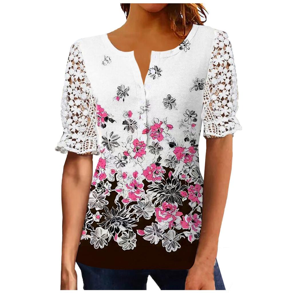 Women Outfits Summer Casual Beach Cover Up Loose Gradient Chiffon Short Shirt Hide Belly Tunic Tops