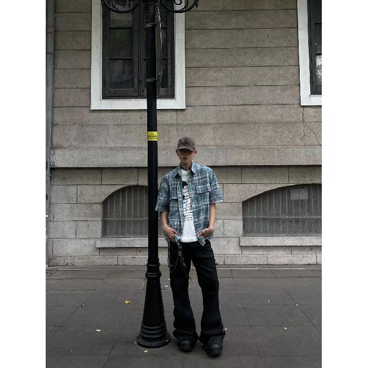 Клетчатая ретро-рубашка, мужская летняя одежда, стиль Гонконга, студенческий свободный и нишевый дизайн, забавный новый мужской топ для ношения на открытом воздухе