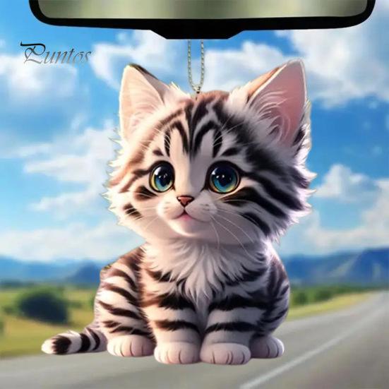 Acrylic 2D Cat Car Hanging Decoration Home Office Backpack Auto Rearview Mirror Cartoon Kitten Animal Hanging Ornament Pendant