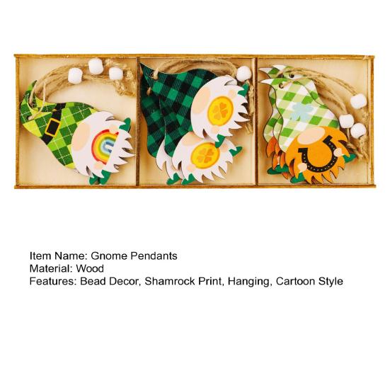 9 шт/коробка ул.. День Святого Патрика Подвески в виде гномов Мультфильм Подвесное отверстие Деревянные бусины Декор Трилистник с принтом Окна Двери Садовые украшения Празднование ирландского дня