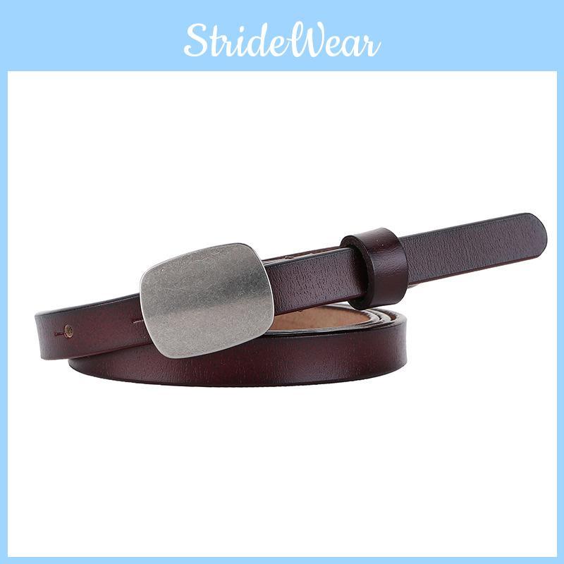 Elegant Real Leather Belt For Women With Slim Profile And Metal Closure For Casual Dresses